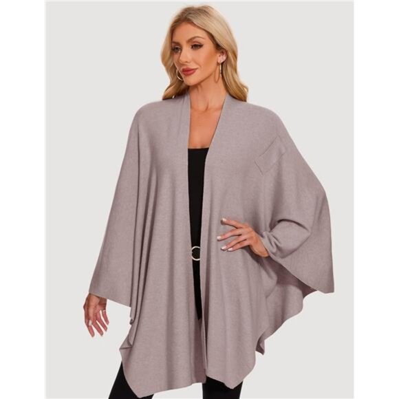 Womens knitted poncho wrap soft warm cross front shawl cape lightweight travel - Picture 2 of 7